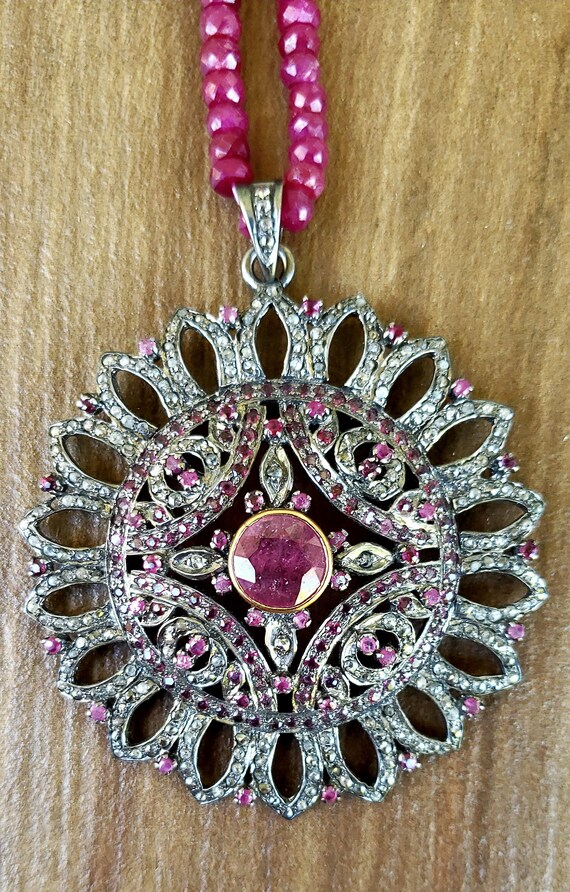 Handmade Ruby Medallion Pendant: Vintage Inspired… - image 6