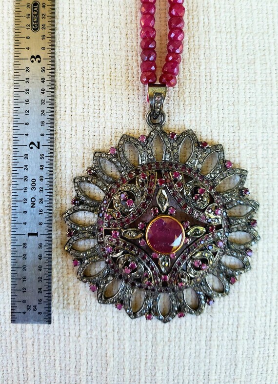 Handmade Ruby Medallion Pendant: Vintage Inspired… - image 3
