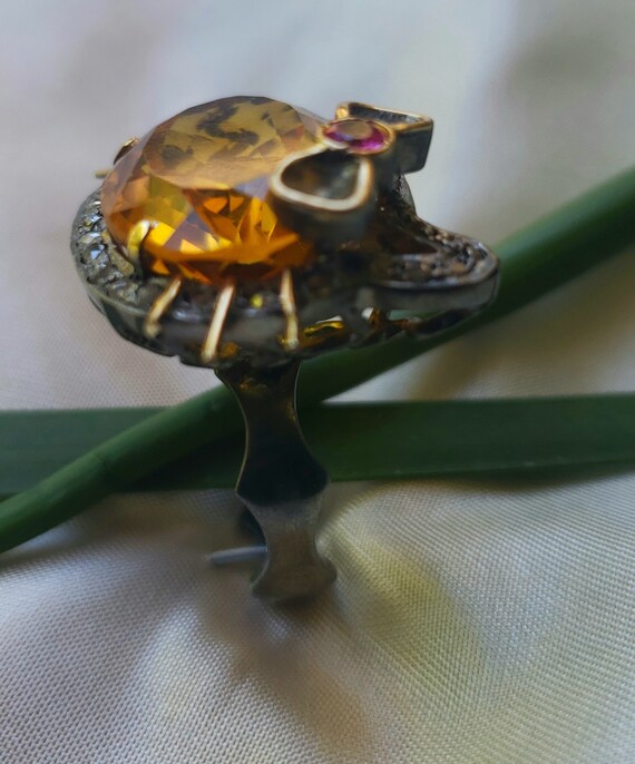 Citrine Kitty Polki Diamond Ring with Ruby Accent… - image 9