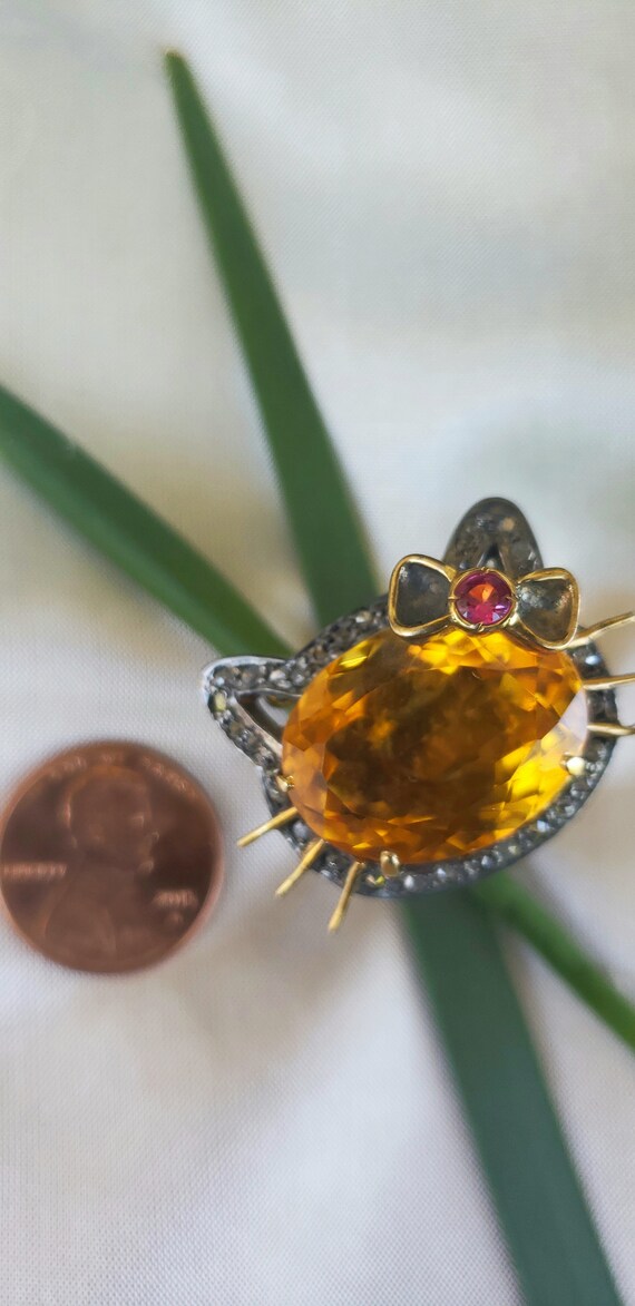 Citrine Kitty Polki Diamond Ring with Ruby Accent… - image 6