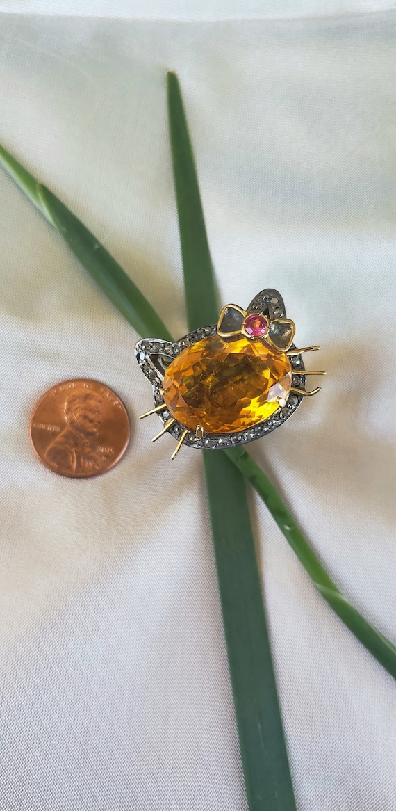 Citrine Kitty Polki Diamond Ring with Ruby Accent… - image 7