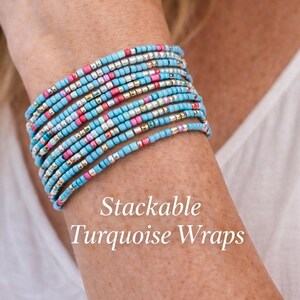 Set di braccialetti avvolgenti turchesi / Bracciale, collana o cavigliera convertibili / Gioielli da spiaggia boho / Bracciale con perline impilabili / Regalo per lei