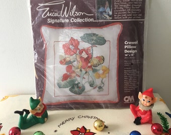 Vintage Erica Wilson Flower Fairy Crewel Pillow Design