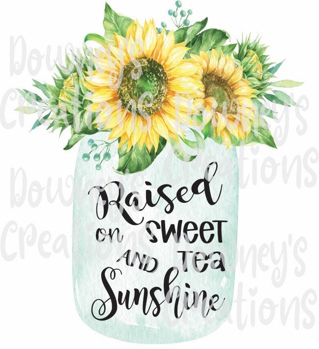 Raised on Sweet Tea and Sunshine Teal jar with Sun Flowers Etsy