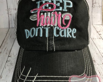 Jeep Hair Don't Care Black Trucker Hat Distressed Trucker Cap Embroidered Jeep Hair Hat