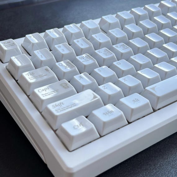White & Gold Ceramic Texture Keycaps Set Cherry Profile Smooth Mirror-Like Mechanical Keyboard Keycap Set MX ANSI Light Setup Minimalist
