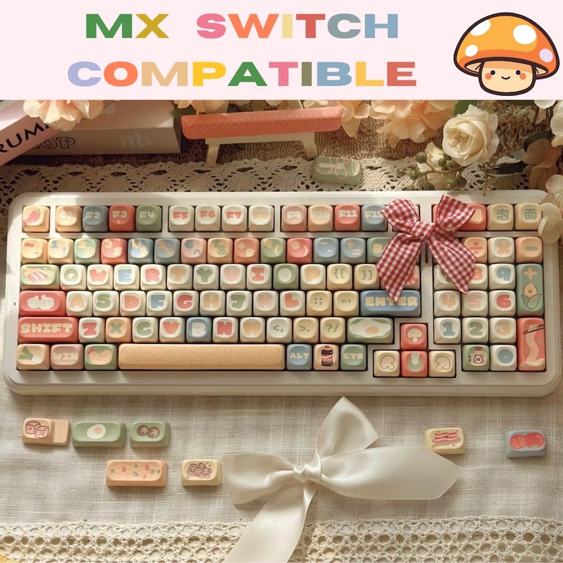 132 Key Keycap Set Cute Ramen-inspired, MX Switch, MOA Profile, PBT Dye ...