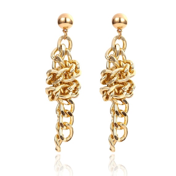 Gold Chain Knot Drop Earrings Jewellery Etsy