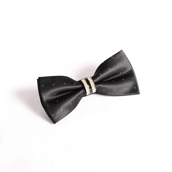 Black Silver Clear Crystal Metal Spotted Luxury Formal Prom Bow Tie