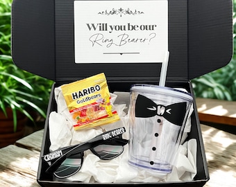 Ring Bearer Box - Ring Bearer Proposal - Ring Bearer Gift - Ring Bearer Cup - Ring Bearer Glasses - Ring Bear Toddler - Ring Security Box