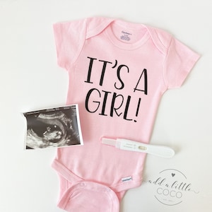 It&#39;s A Girl Pink Baby Bodysuit – Pink Gender Reveal Outfit - Baby Shower Gift - Newborn Announcement Onesie