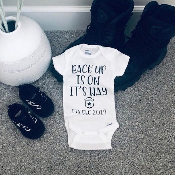Police Pregnancy Announcement Onesie® - Back Up Is On Its Way - Police Onesies® - Police Baby Announcement