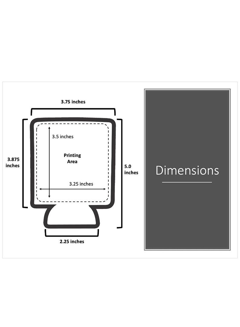 May include: Diagram of a product with dimensions in inches. The main shape is a cooler with a base. The printing area is 3.5 inches by 3.25 inches. The overall dimensions are 3.75 inches wide, 3.875 inches tall, and 2.25 inches at the base.