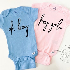 Gender Reveal Party Onesies®  - Gender Reveal Party Decorations - Gender Reveal Ideas - Oh Boy Onesie® - Hey Girl Onesie®