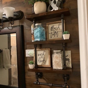 Bathroom shelves with towel rack, Reclaimed Wood, Industrial Pipe, Rustic, Industrial, Shabby Chic, Steampunk design, Hampton Industrial image 2