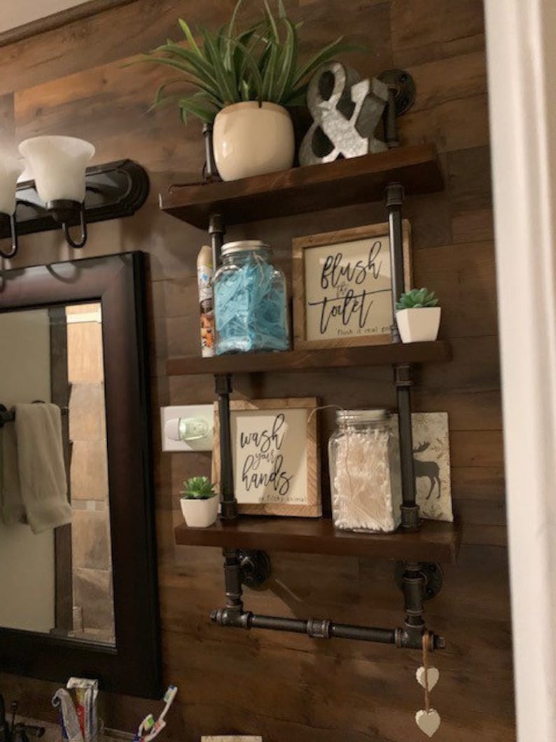 Bathroom shelves with towel rack, Reclaimed Wood, Industrial Pipe, Rustic, Industrial, Shabby Chic, Steampunk design, Hampton Industrial image 2