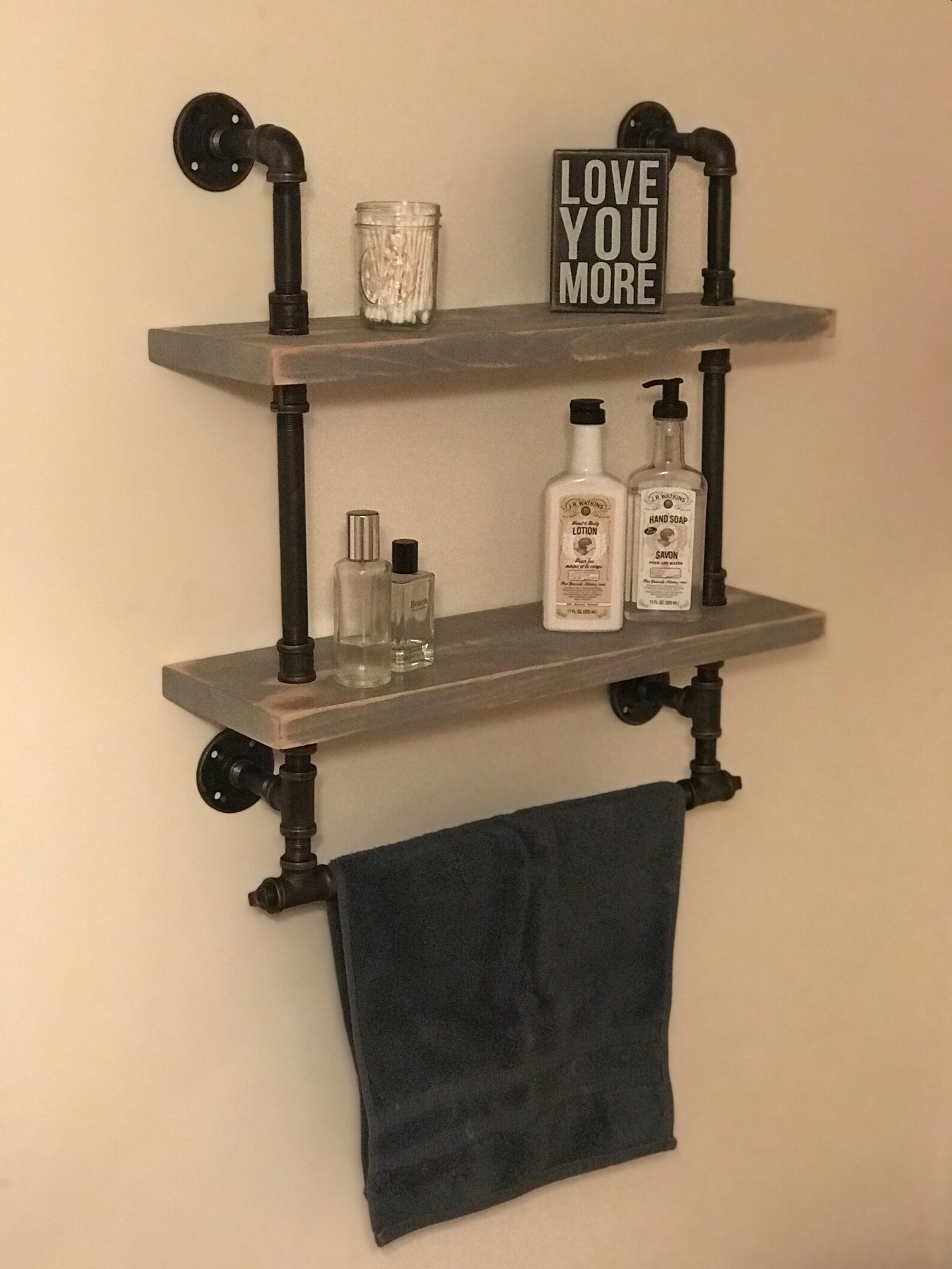 Bathroom Remodel / Shelves With Towel Rack / Barnwood / Rustic / Reclaimed Wood / Industrial ...