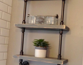 Bathroom shelves with towel rack, Reclaimed Wood, Industrial Pipe, Rustic, Industrial, Shabby Chic, Steampunk design, Hampton Industrial