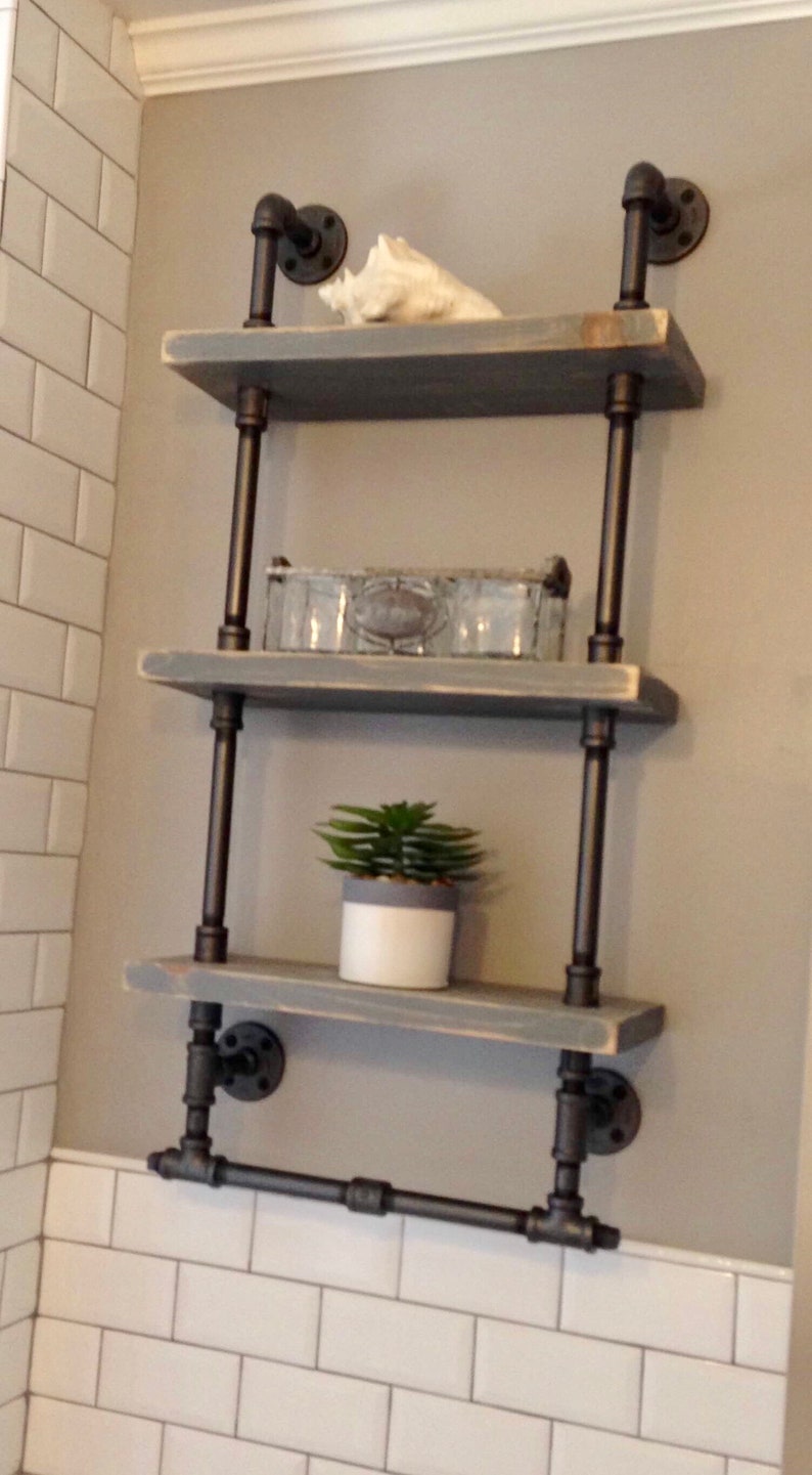 Bathroom shelves with towel rack Reclaimed Wood Industrial image 1