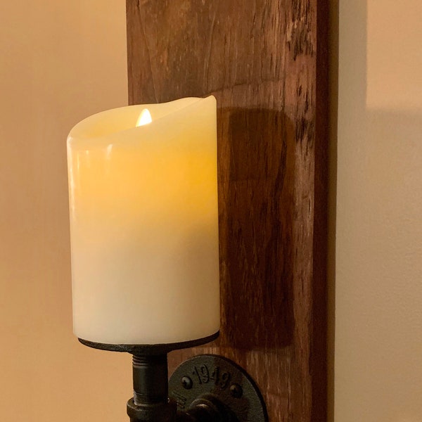 Wall Sconce, Candle, Reclaimed Pallet Wood and Industrial Pipe,Farmhouse Decor