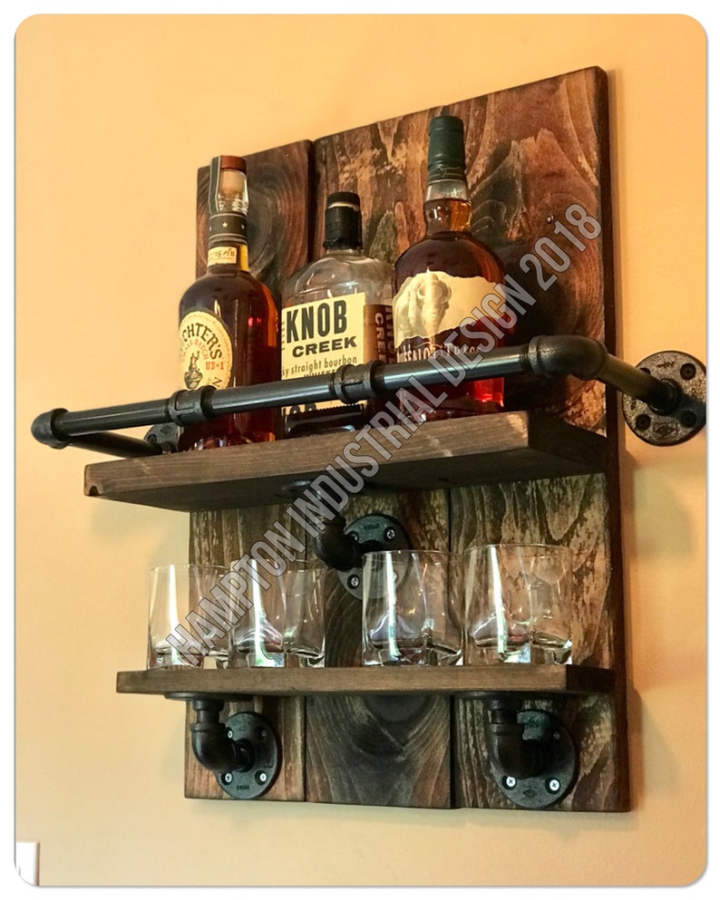 Bourbon Whiskey Rack, Reclaimed Pallet Wood and Industrial Pipe, Bar ...