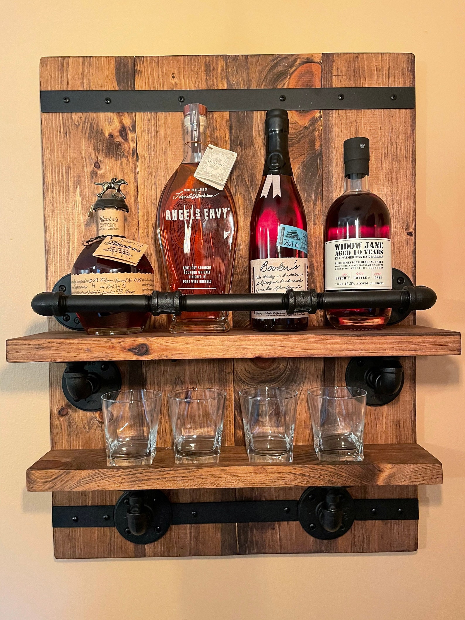 Bourbon Whiskey Rack Reclaimed Pallet Wood and Industrial Pipe Bar ...