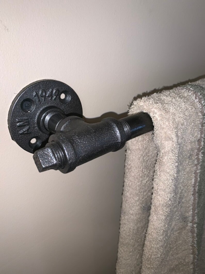 Industrial Bathroom Towel Holder Bar Rack Iron Pipe Steampunk Etsy