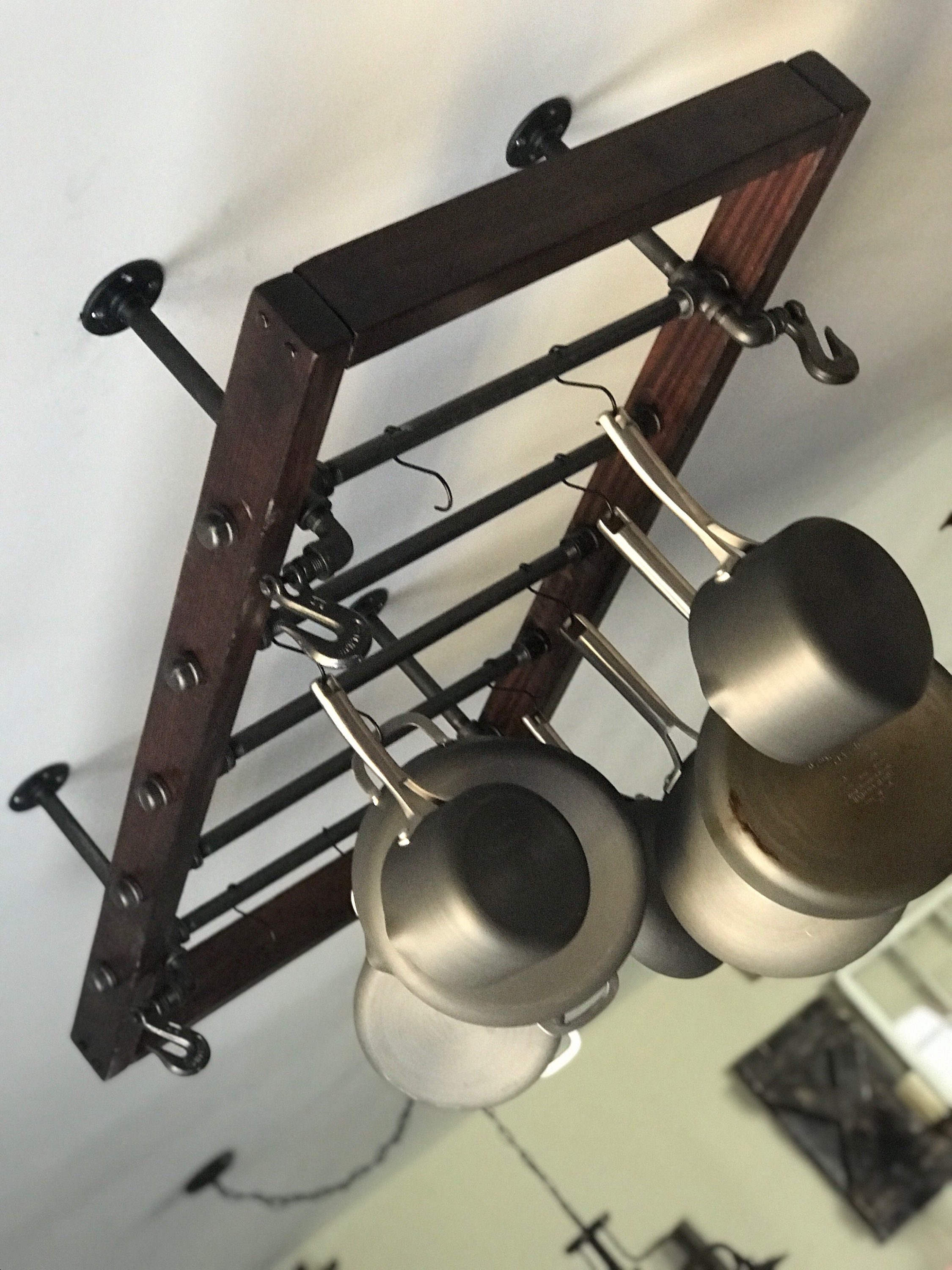 Hanging Pot Rack Reclaimed Wood and Industrial Pipe Kitchen Industrial Shabby Chic Steampunk Farmhouse Etsy