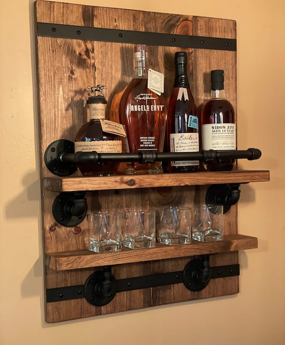 Bourbon Whiskey Rack Reclaimed Pallet Wood and Industrial Pipe Bar Shabby Chic Farmhouse Decor Farmhouse Etsy