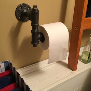 Toilet paper paper holder made from Industrial Pipe Industrial chic Steampunk inspired Hampton Industrial Design