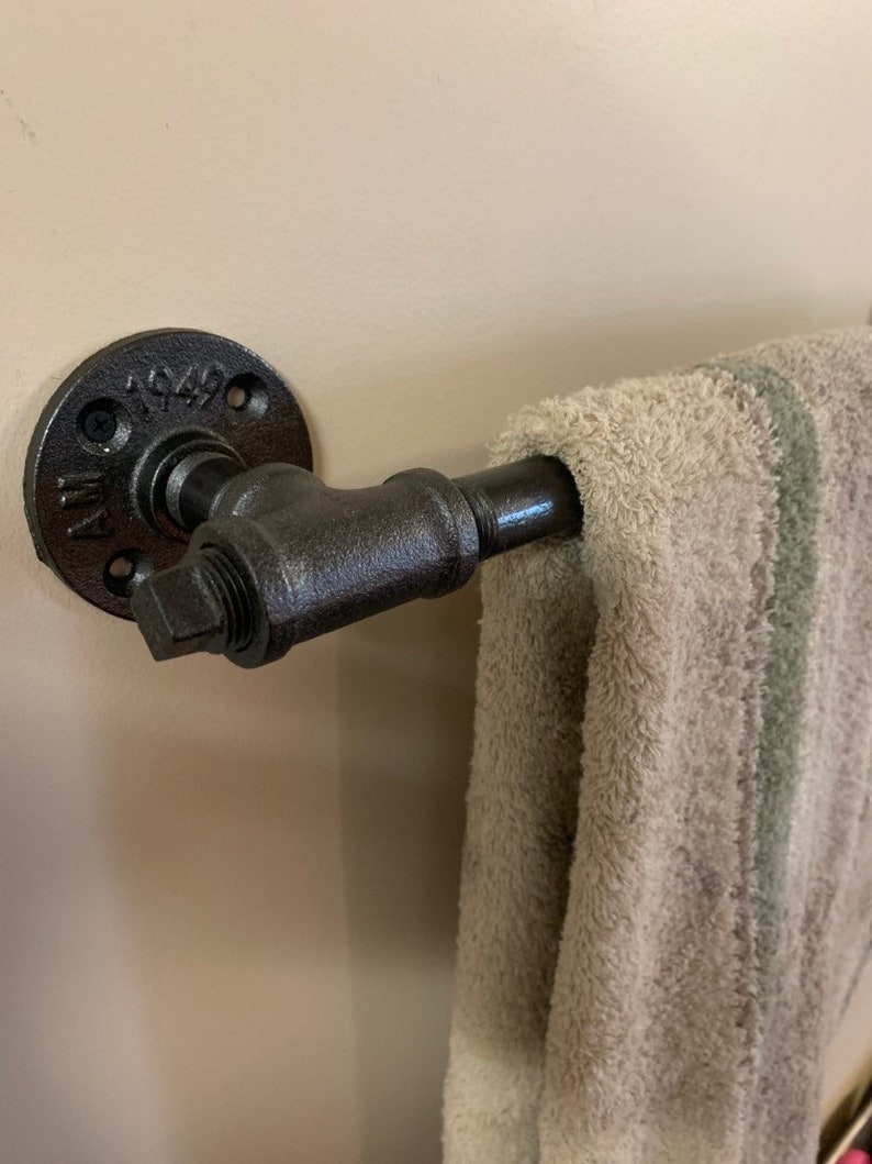 Industrial Bathroom Towel Holder Bar Rack Iron Pipe Steampunk Etsy