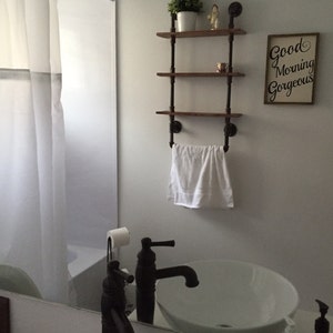 Bathroom shelves with towel rack, Reclaimed Wood, Industrial Pipe, Rustic, Industrial, Shabby Chic, Steampunk design, Hampton Industrial image 6