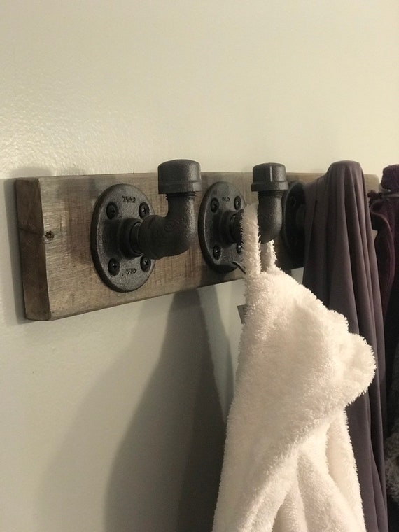 Coat or Towel Rack Made From Reclaimed Wood and Industrial Pipe Industrial Chic Steampunk Inspired Hampton Industrial Design Etsy