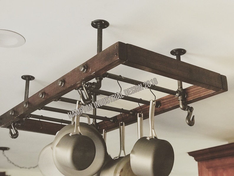 Chain suspended Hanging Pot Rack made with Reclaimed Wood and Etsy