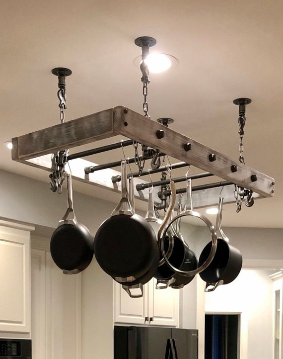 Hanging Iron Rack Storage Kitchen Organizer Pot Pan Ceiling Holder Shelf 9  Hooks