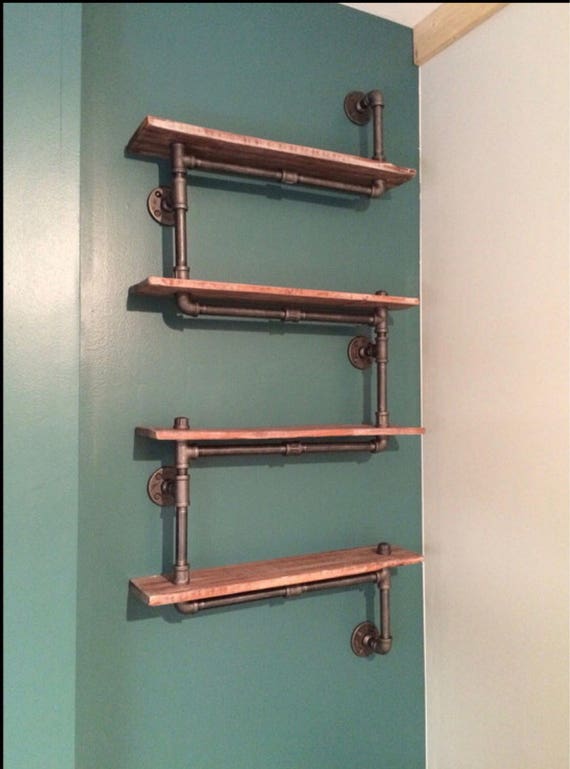 Reclaimed Wood Shelves With Industrial Plumbing Pipe Industrial