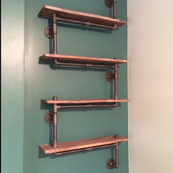 Reclaimed Wood Shelves with Industrial plumbing Pipe Industrial shabby chic Steampunk Hampton Industrial Design