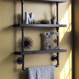 Bathroom shelves with towel rack, Reclaimed Wood, Industrial Pipe, Rustic, Industrial, Shabby Chic, Steampunk design, Hampton Industrial image 7