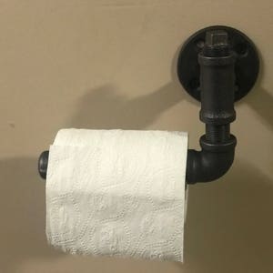 Rustic outhouse Industrial toilet paper holder made from black industrial plumbing pipe Industrial shabby chic Steampunk farmhouse Hampton
