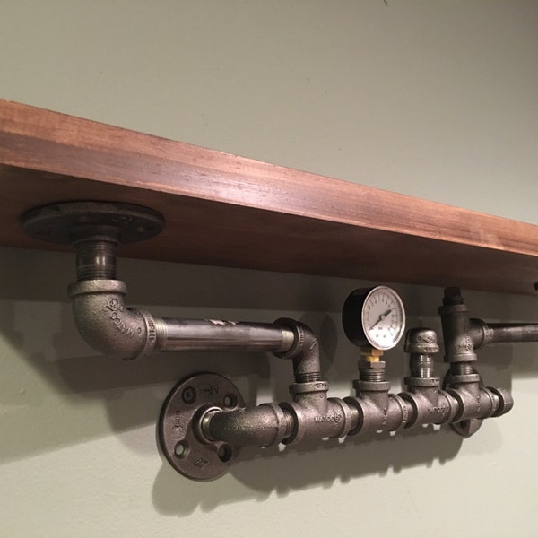 Steampunk Shelf made from Reclaimed Wood and Industrial Pipe Farmhouse