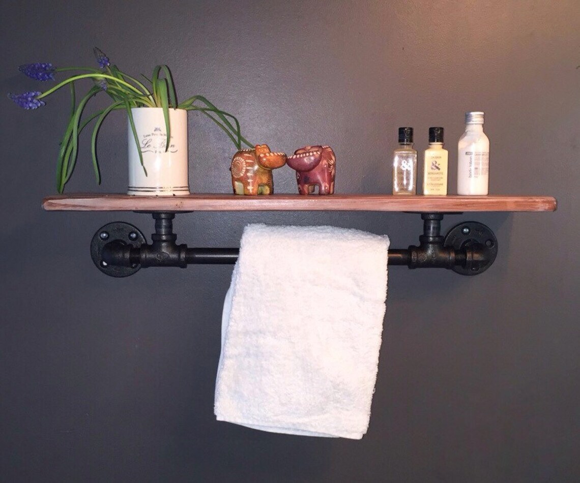 Bathroom Shelf With Towel Rack Made From Reclaimed Wood and Etsy