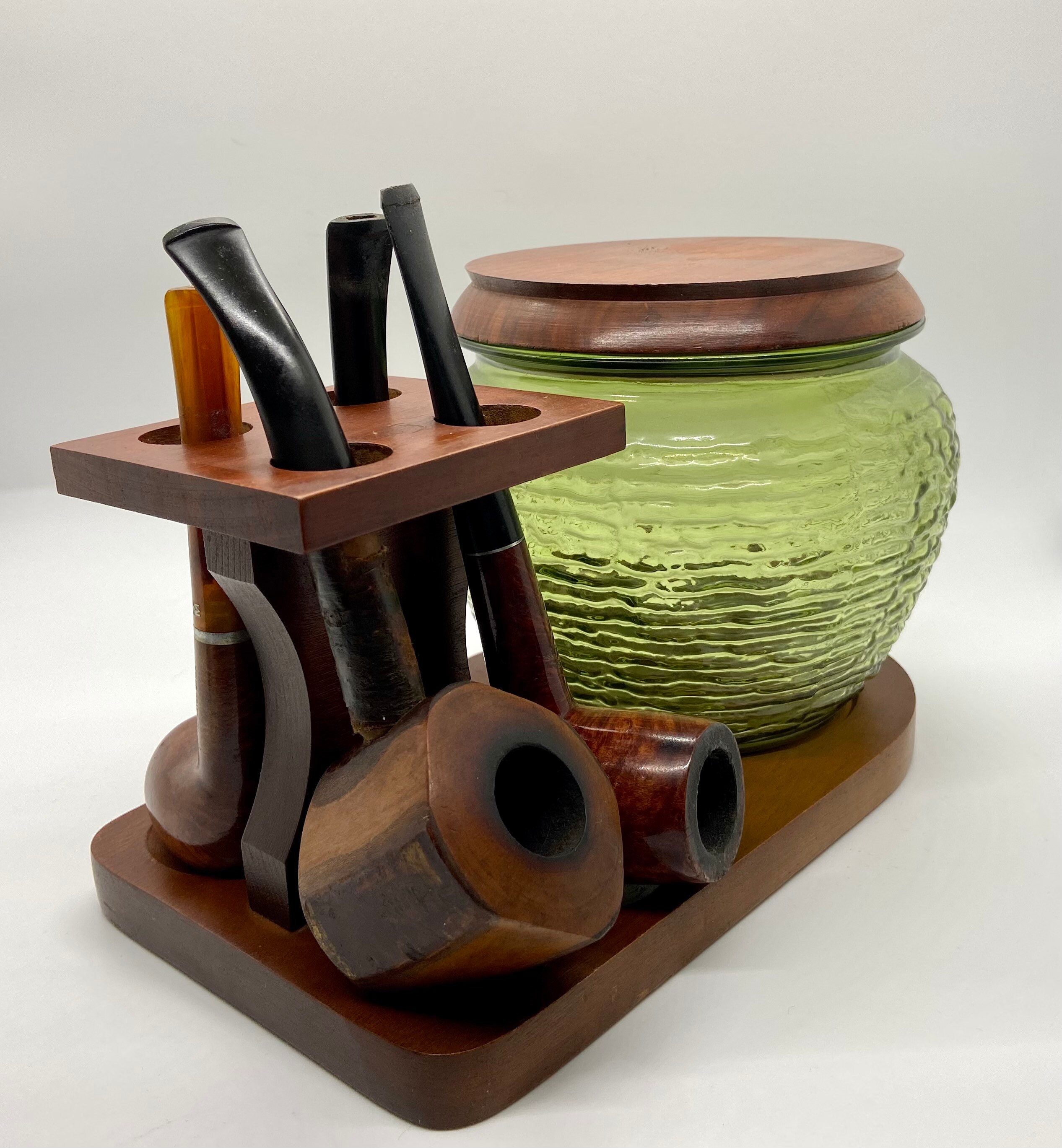 Green Glass Pipe Holder with Pipes Etsy