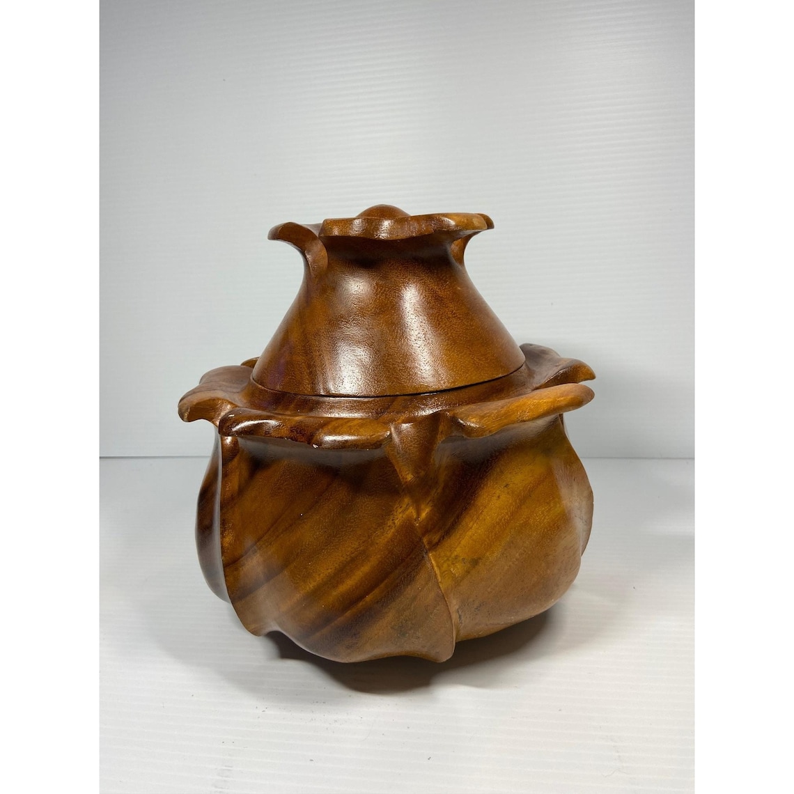 Wood Lotus Bowl VTG all wood Etsy