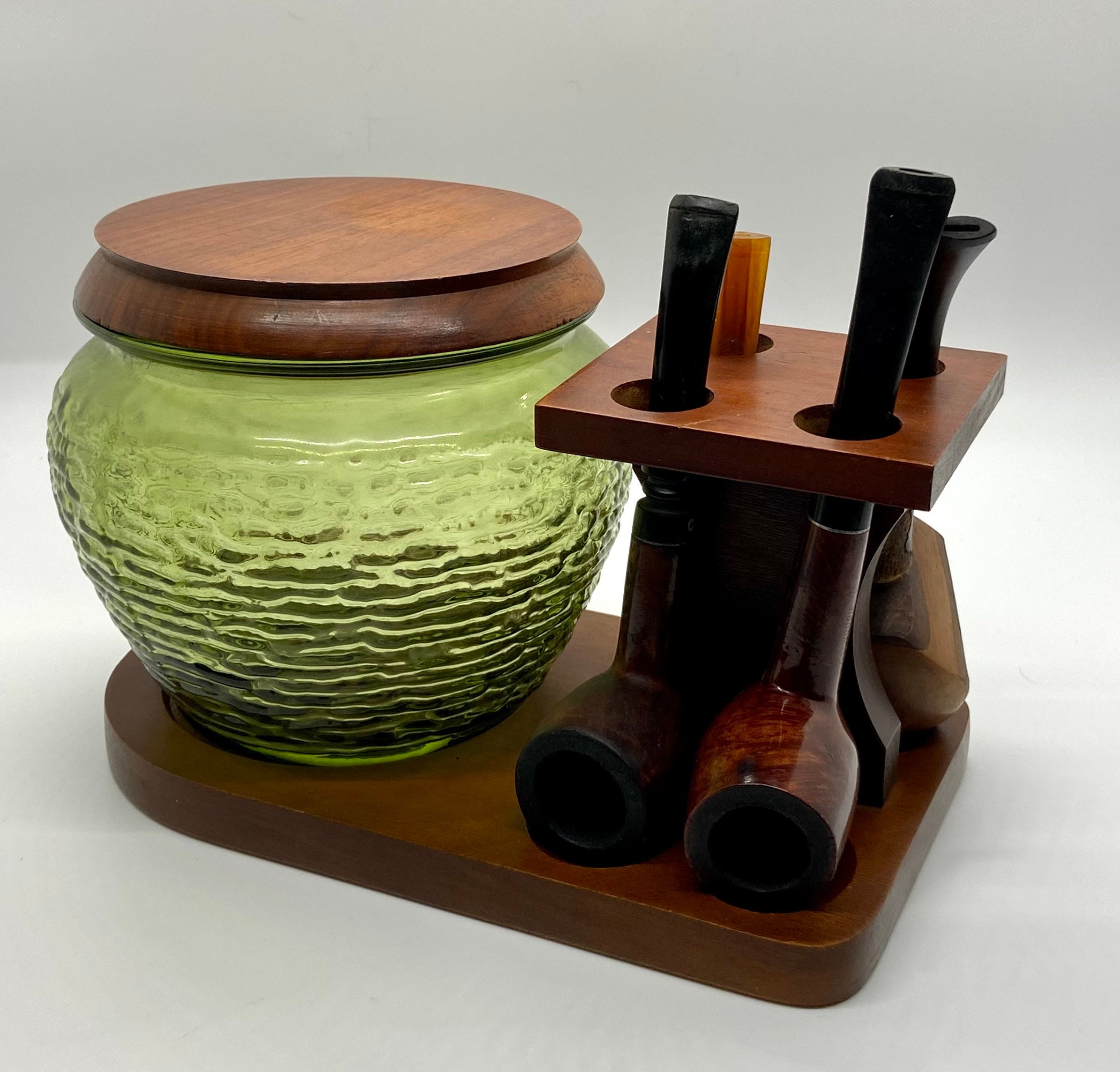 Green Glass Pipe Holder with Pipes Etsy