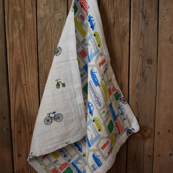 Muslin Lovey Blanket Little London & Bright Bikes. Security Blanket. London Bikes. British Bikes. Baby Gift. Simple Baby. Modern Baby.