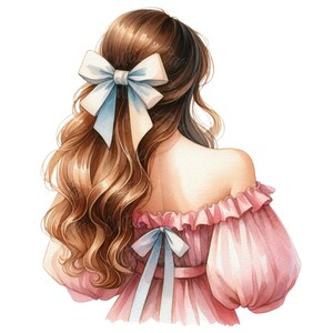 Haarschleife romantischer Stil | Mode Mädchen l Digital Illustration | Sofortdownload | Aquarell | JPG PNG-Dateien | Wandkunst