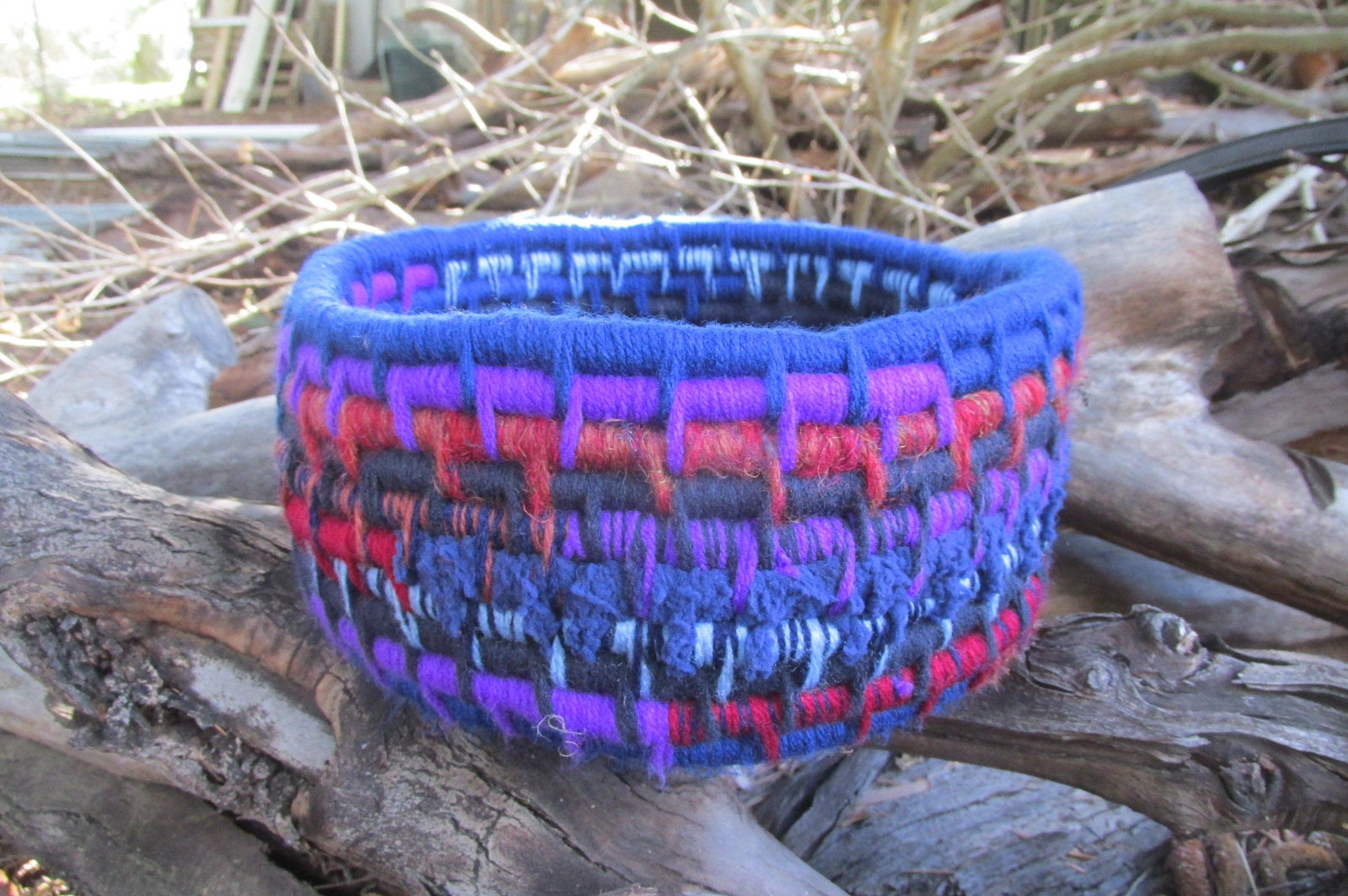 Hand Woven Coil Yarn Basket Bowl Handcrafted Colourful Tribal Etsy