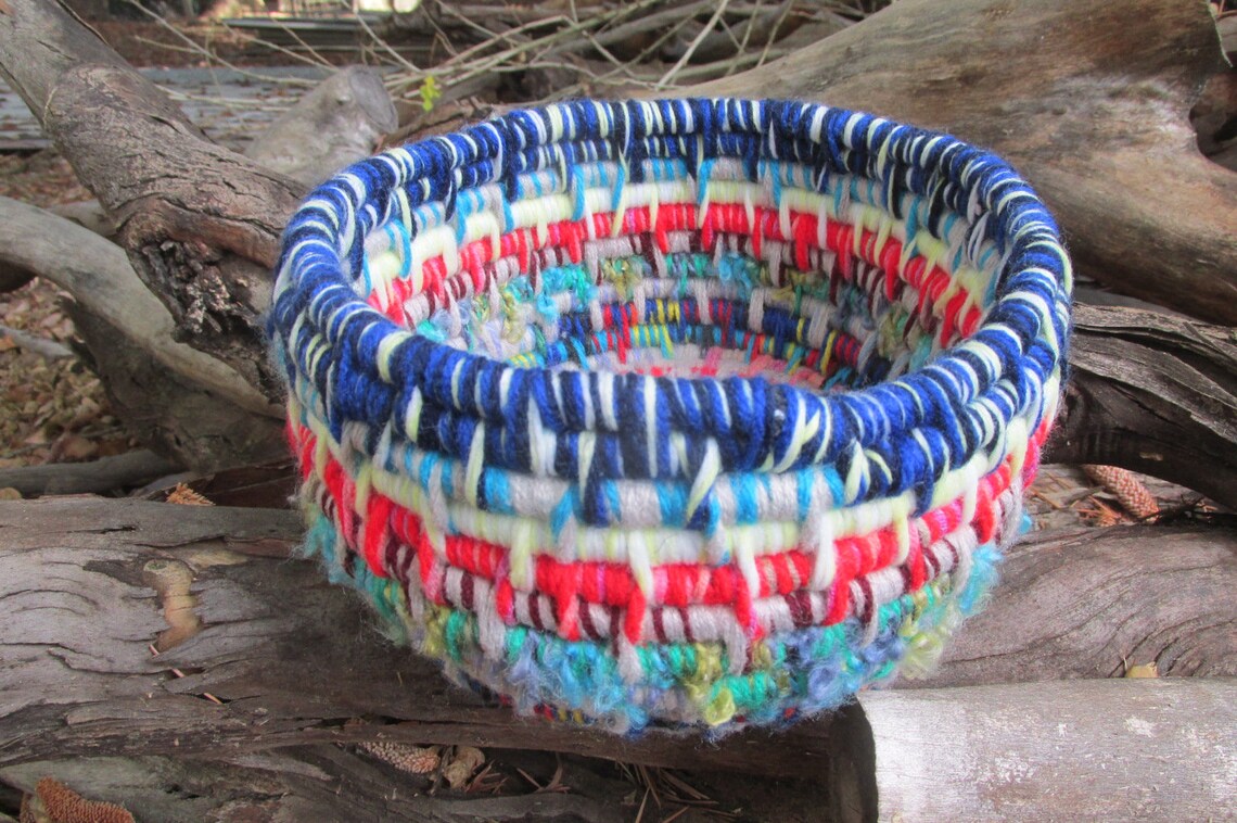 Hand Woven Coil Yarn Basket Bowl Handcrafted Colourful Tribal Etsy UK