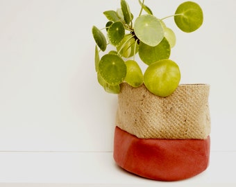 Leather & Jute Planter LARGE Red XL