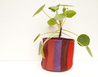 Leather Planter MEDIUM Red Stripes